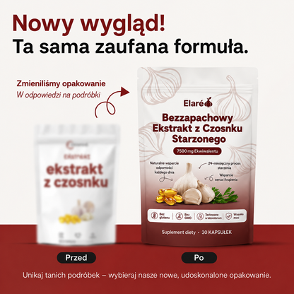 Elaré® Starzony Czosnek 7500mg – Bezzapachowe Kapsułki na Serce i Ciśnienie